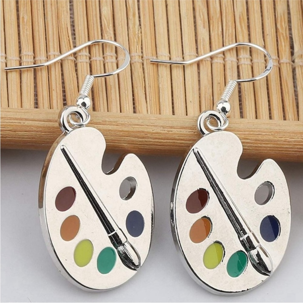 Colorful Artist Palette Silver Earrings